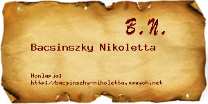 Bacsinszky Nikoletta névjegykártya